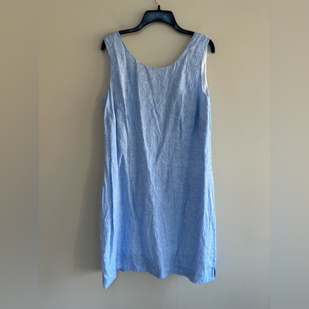 HIHO Ginnie Linen Lined Sleeveless Classic Shift Dress in Blue Chambray, Large